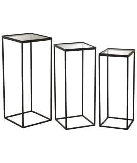 Juego de 3 Pedestales Forja Negra Estilo Actual Serie Atonian