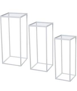 Juego de 3 Pedestales Maceteros Forja Blanca Serie Atonian