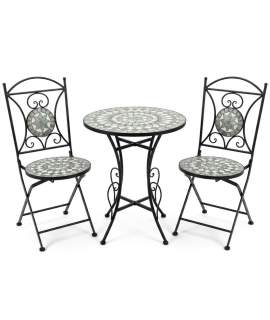 Juego de Mesa Redonda 2 Sillas Forja Ceramica Verde Audyn