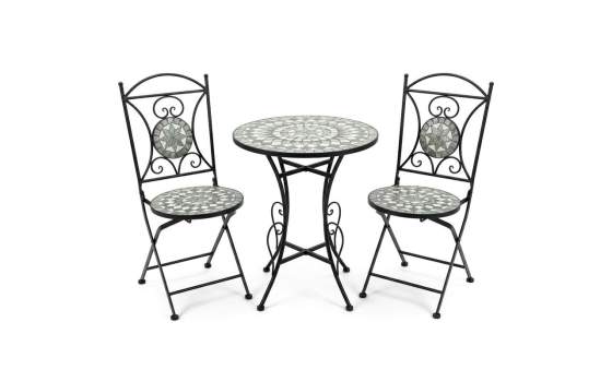 Juego de Mesa Redonda 2 Sillas Forja Ceramica Verde Audyn