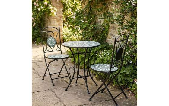 Juego de Mesa Redonda 2 Sillas Forja Ceramica Verde Audyn