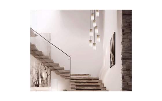 Lampara Colgante Redonda 8 Tulipas Lino Tostado Serie Aosta