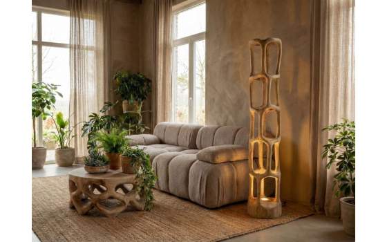 Lampara de Pie Redonda Tronco de Madera Suar Agrelo