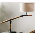 Lampara Mesa Madera Teca Acero Negro Tulipa Beige Galileo
