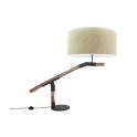 Lampara Mesa Madera Teca Acero Negro Tulipa Beige Galileo