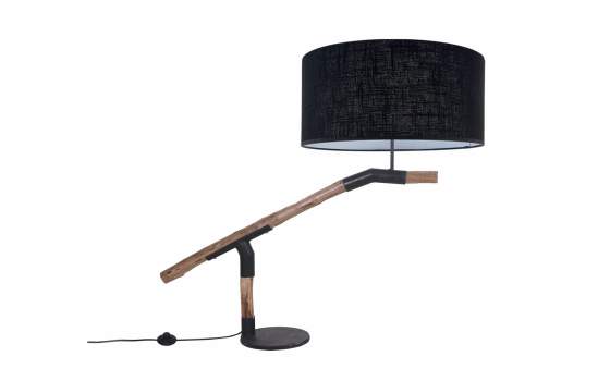 Lampara Mesa Madera Teca Acero Negro Tulipa Negra Serie Galileo
