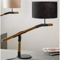 Lampara Mesa Madera Teca Acero Negro Tulipa Negra Serie Galileo
