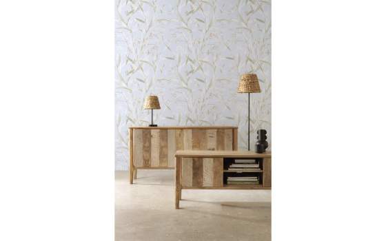 Lampara Mesita Noche Tejido Abaca Natural Forja Atrax