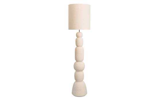 Lampara Pie Ceramica Beige y Tulipa Algodon - Serie Arbia