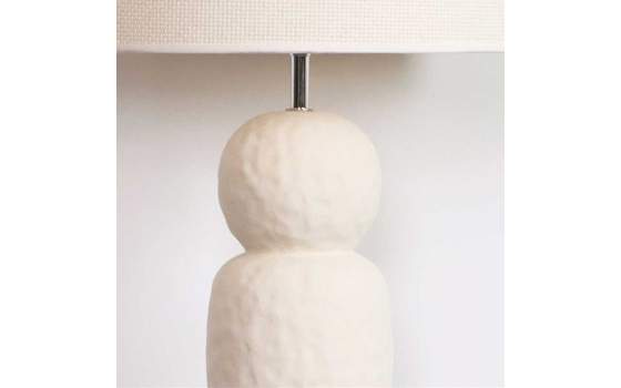 Lampara Pie Ceramica Beige y Tulipa Algodon - Serie Arbia