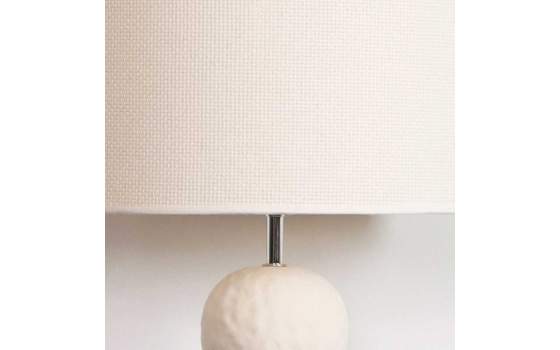 Lampara Pie Ceramica Beige y Tulipa Algodon - Serie Arbia