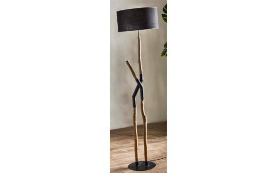 Lampara Pie Madera Teca y Acero Negro Tulipa Negra Galileo