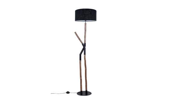 Lampara Pie Madera Teca y Acero Negro Tulipa Negra Galileo