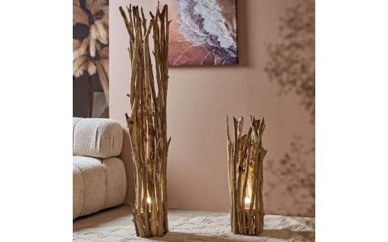 Lampara Pie Rustica Ramas Teca Serie Amelat