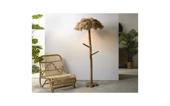 Lampara Pie Teca con Sobrilla  Sisal y Percha Naclaus