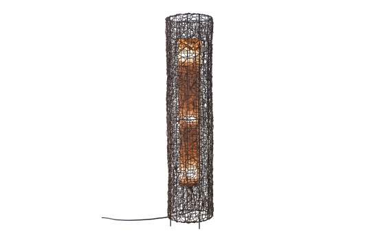 Lampara Pie Tubo Rattan Nogal y Acero Serie Kyoko