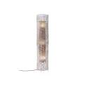 Lampara Pie Tubo Tejido Rattan Blanco y Acero Serie Kyoko