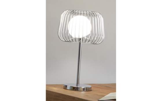 Lampara Sobre Mesa Acero Plata Serie Rainer
