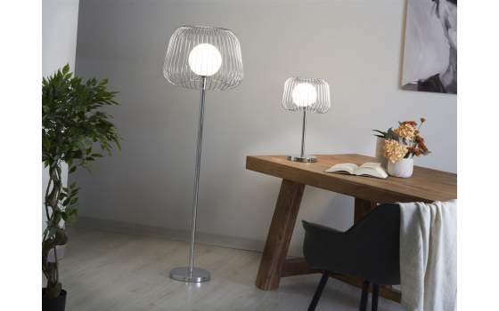Lampara Sobre Mesa Acero Plata Serie Rainer