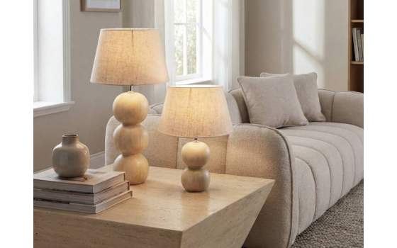 Lampara Sobremesa Pequeña Rustica Madera Natural - Serie Aleot