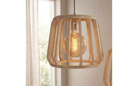 Lampara Techo Actual Mediana Madera Natural - Serie Aliquo