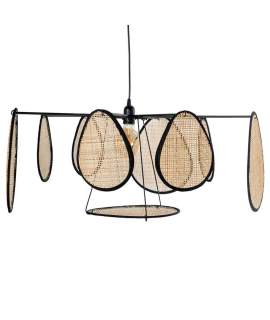 Lampara Techo Moderna Acero y Ratan Natural Addis