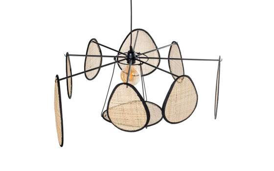 Lampara Techo Moderna Acero y Ratan Natural Addis