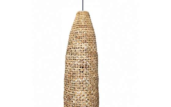 Lampara Techo Tejido Ratan Natural y Rejilla Alta Serie Amollo Lampara Techo Tejido Ratan Natural y Rejilla Alta Serie Amollo