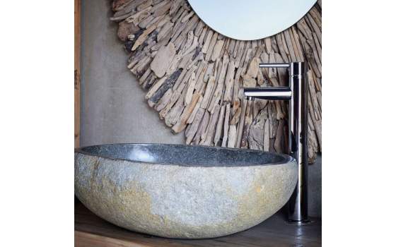 Lavamanos de Piedra Rustica Color Arena Serie Petra