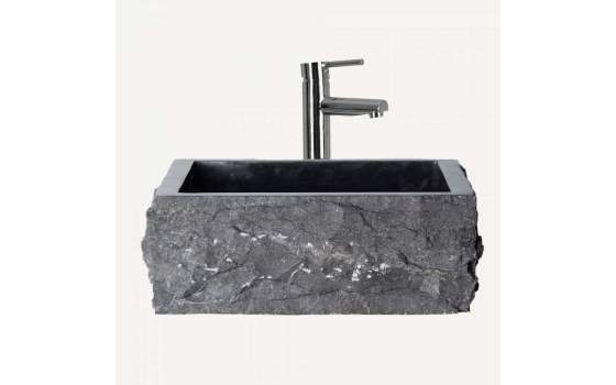 Lavamanos Marmol Cuadrado Rustico Color Negro Serie Petra