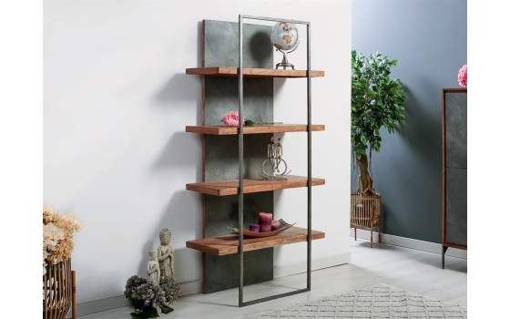 Libreria Estanteria Madera Piedra y Acero Serie Estone