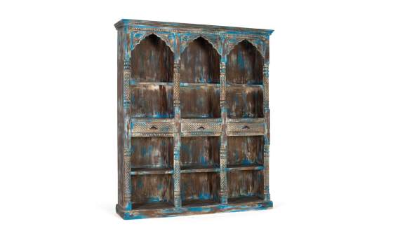 Libreria Exotica Azul Envejecido con Tallados Serie Audibus