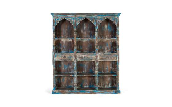 Libreria Exotica Azul Envejecido con Tallados Serie Audibus