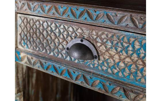 Libreria Exotica Azul Envejecido con Tallados Serie Audibus