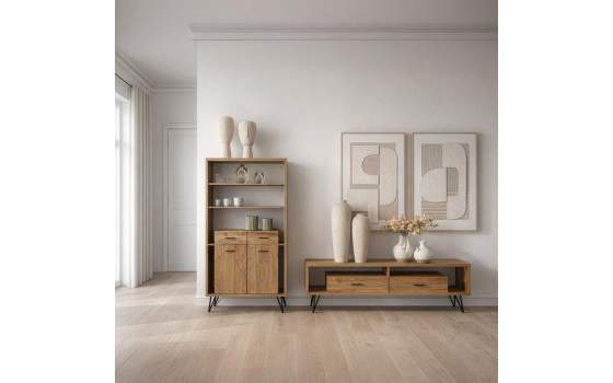 Libreria Industrial 2 Cajones 2 Puertas Madera Acacia Althaus