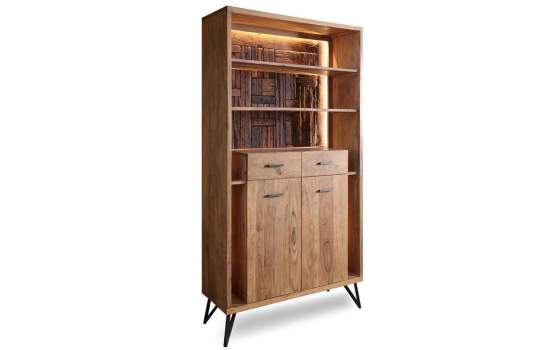 Libreria Salon 2 Cajones 2 Puertas Madera Acacia Serie Althan