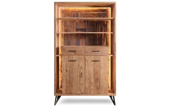 Libreria Salon 2 Cajones 2 Puertas Madera Acacia Serie Althan