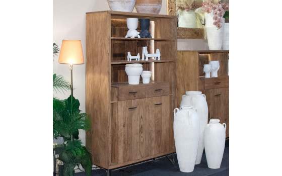 Libreria Salon 2 Cajones 2 Puertas Madera Acacia Serie Althan