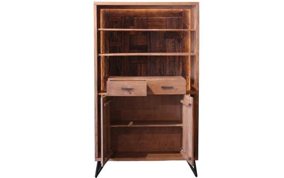 Libreria Salon 2 Cajones 2 Puertas Madera Acacia Serie Althan