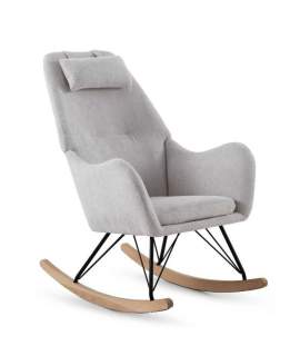 Mecedora Tapizada Chenilla Cruda Patas Metal - Serie Ancell