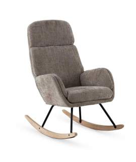 Mecedora Tapizada Chenilla Marron Patas Metal - Serie Ancell