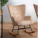 Mecedora Tapizada Terciopelo Beige con Capitonee Serie Valeria