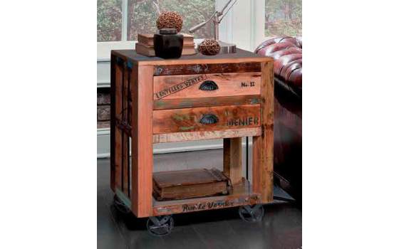 Mesa Auxiliar 2 Cajones Rustica Ruedas Artsa