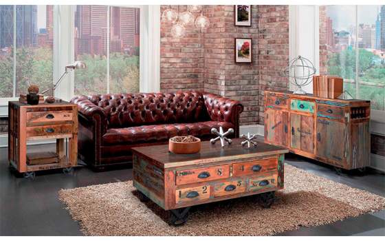 Mesa Auxiliar 2 Cajones Rustica Ruedas Artsa