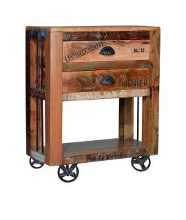 Mesa Auxiliar 2 Cajones Rustica Ruedas Artsa