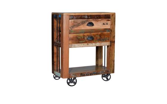 Mesa Auxiliar 2 Cajones Rustica Ruedas Artsa
