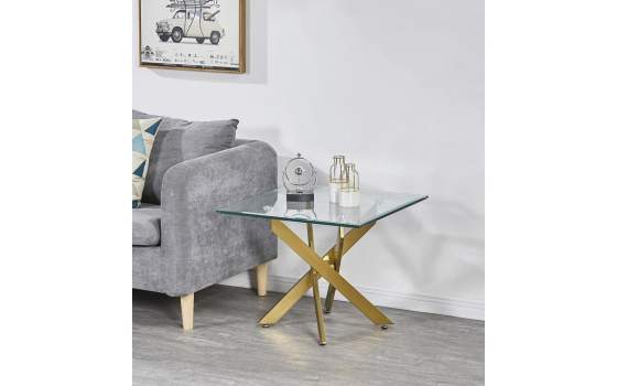 Mesa Auxiliar Acero Inoxidable Oro y Cristal Serie Aberlin