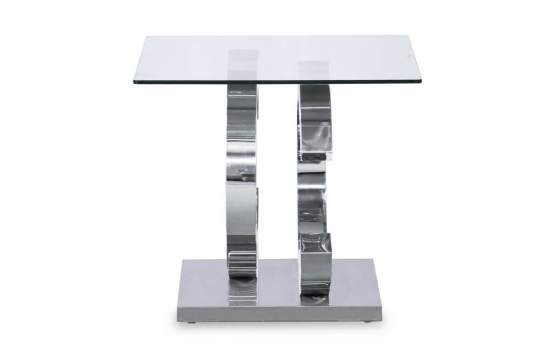 Mesa Auxiliar Acero Plateado Cristal Templado Serie Adisab