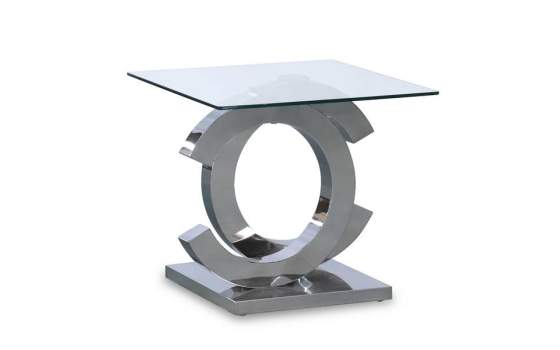 Mesa Auxiliar Acero Plateado Cristal Templado Serie Adisab