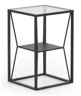 Mesa Auxiliar Acero Tapa Cristal Trasparente Serie Aniva